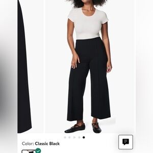 NWT SM Spanx perfect collection black ponte pants pull on wide leg cropped seam